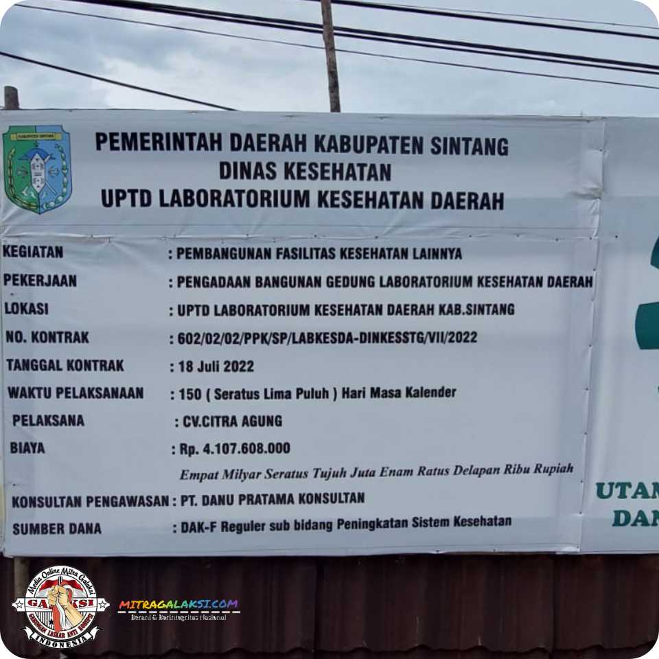 Pembanggunan Gedung Proyek Laboratorium Sintang Sesuai Aturan Lelang.