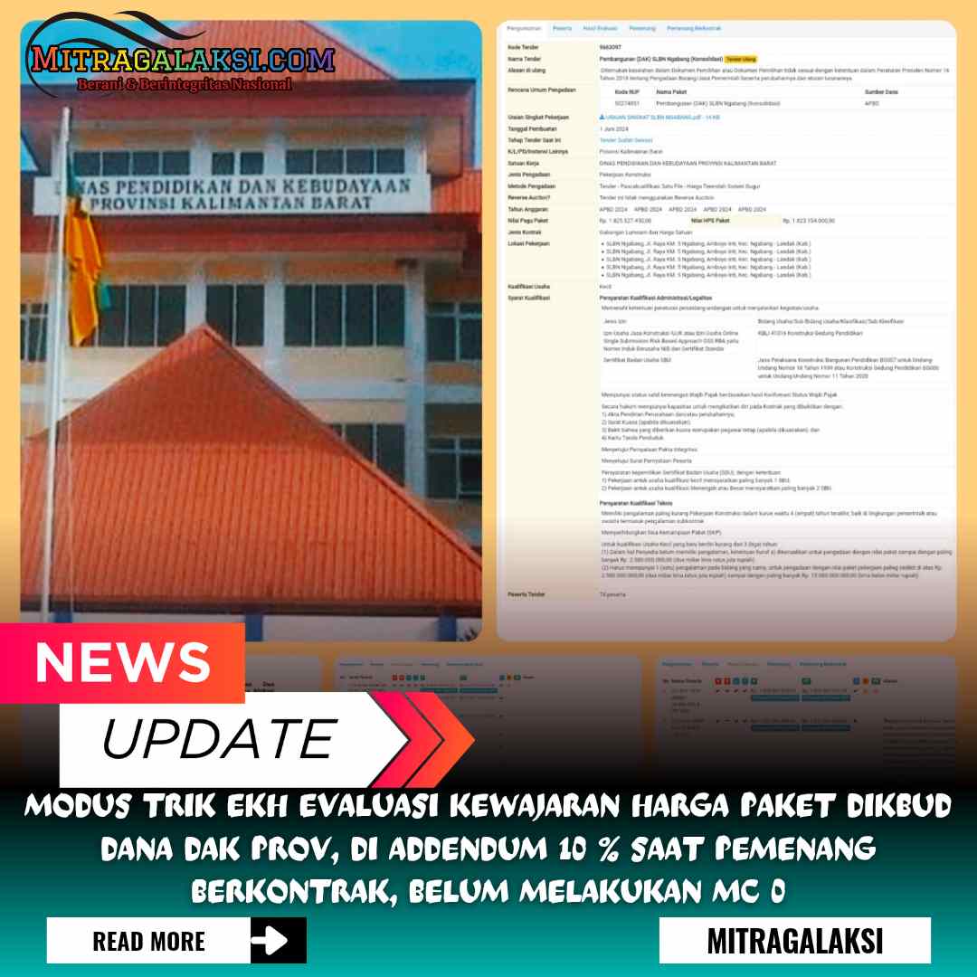Modus Trik Ekh Evaluasi Kewajaran Harga Paket Dikbud Dana Dak Prov, Di Addendum 10 % Saat Pemenang Berkontrak, Belum Melakukan Mc 0