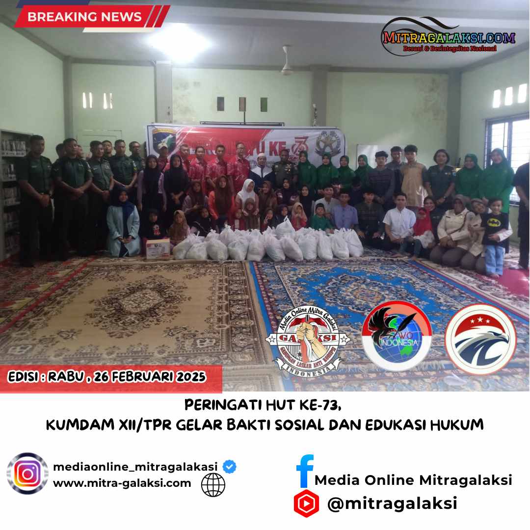 Peringati HUT Ke-73, Kumdam XII/Tpr Gelar Bakti Sosial dan Edukasi Hukum