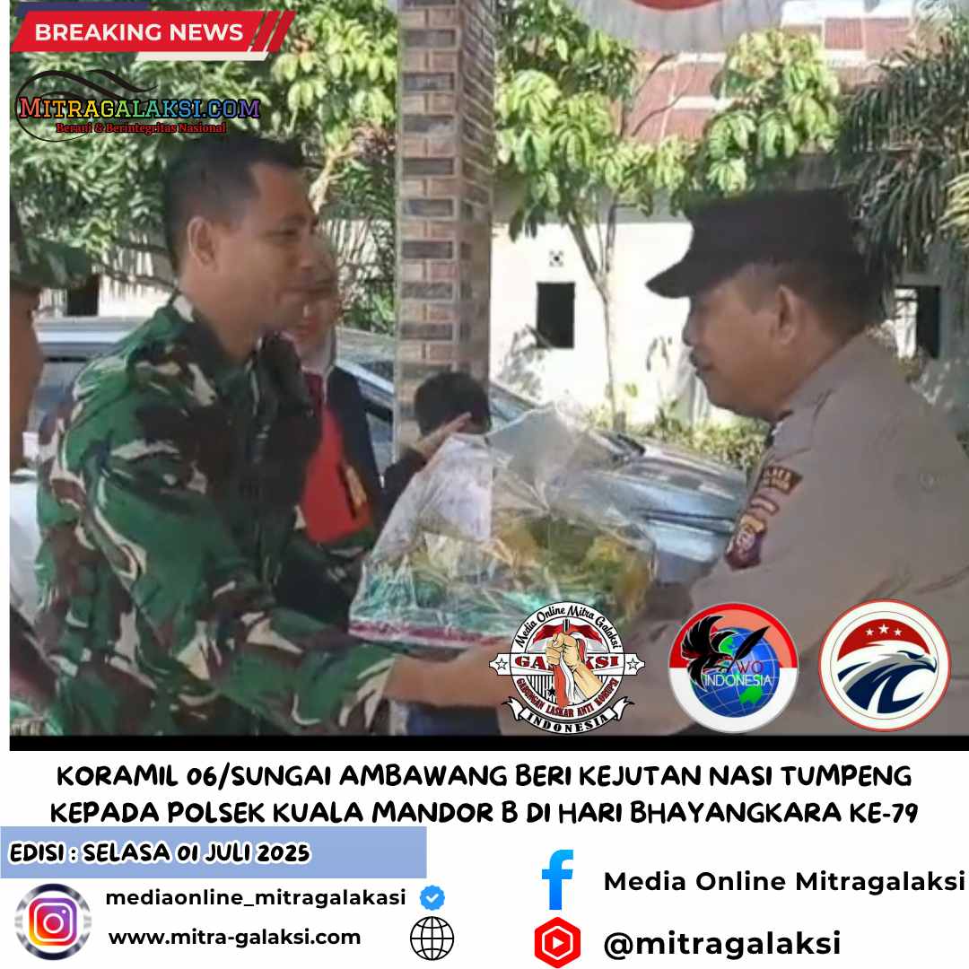 Koramil 06/Sungai Ambawang Beri Kejutan Nasi Tumpeng kepada Polsek Kuala Mandor B di Hari Bhayangkara ke-79