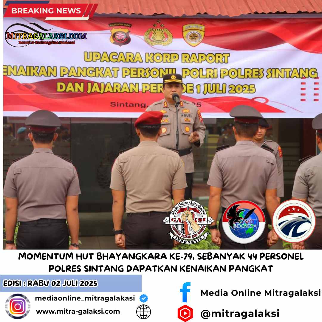 Momentum Hut Bhayangkara Ke-79, Sebanyak 44 Personel Polres Sintang Dapatkan Kenaikan Pangkat
