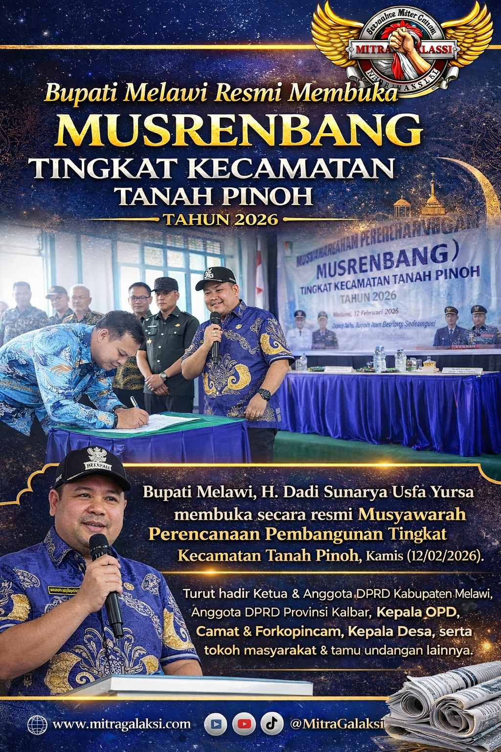 Bupati Melawi Resmi Membuka Musrenbang Tingkat Kecamatan Tanah Pinoh Tahun 2026 Melawi.