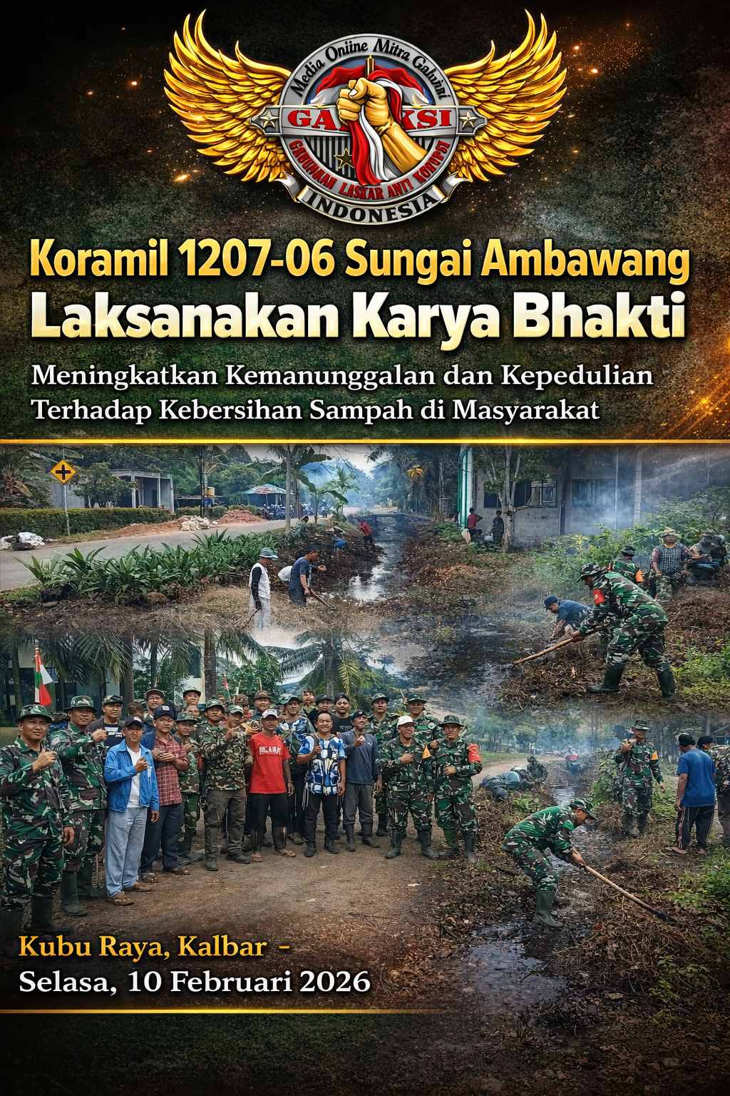 Koramil 1207-06 Sungai Ambawang Laksanakan Karya Bhakti: Meningkatkan Kemanunggalan dan Kepedulian terhadap Kebersihan Sampah di Masyarakat