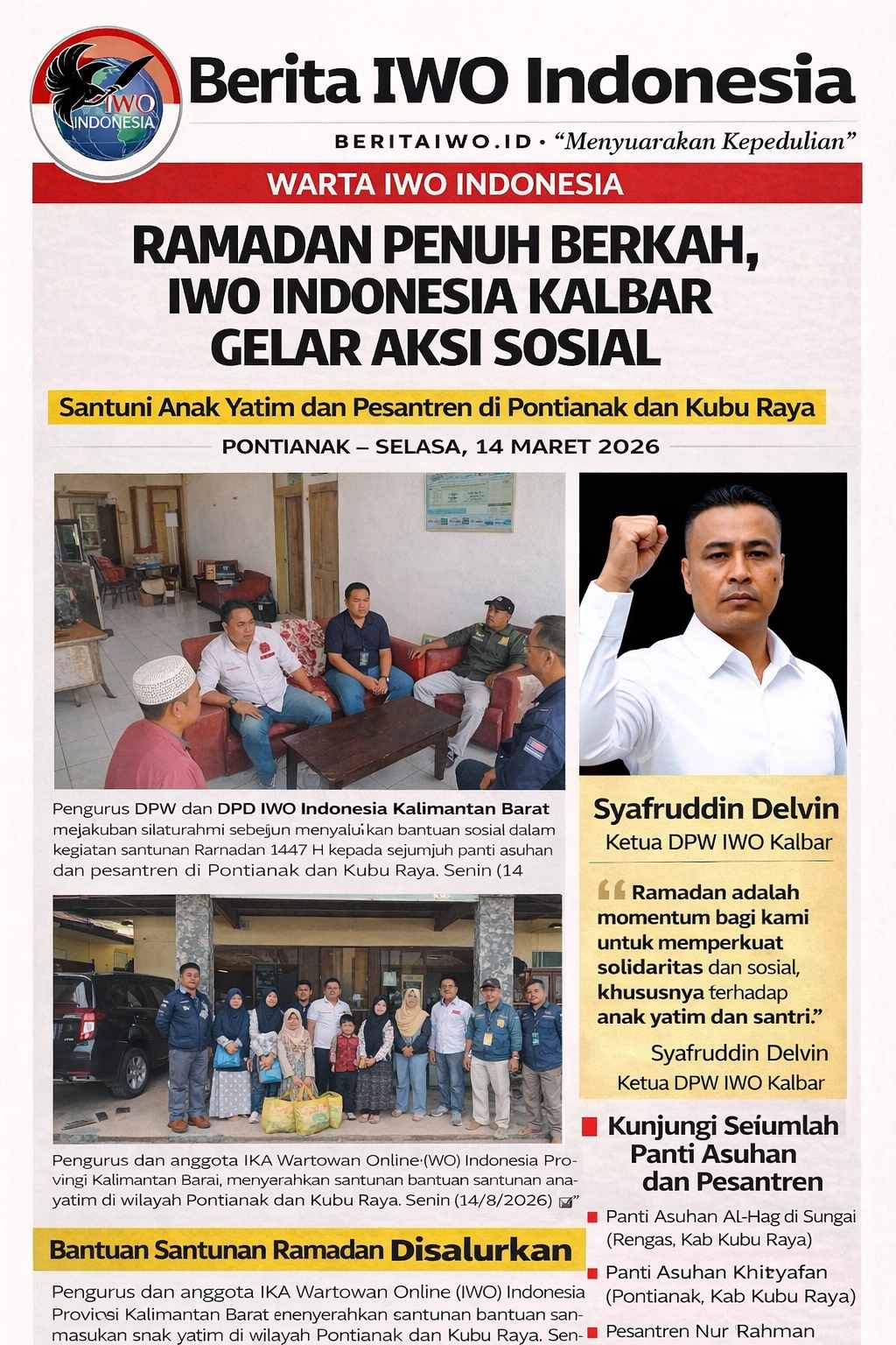 IWO Indonesia Kalbar Gelar Santunan di Pontianak dan Kubu Raya