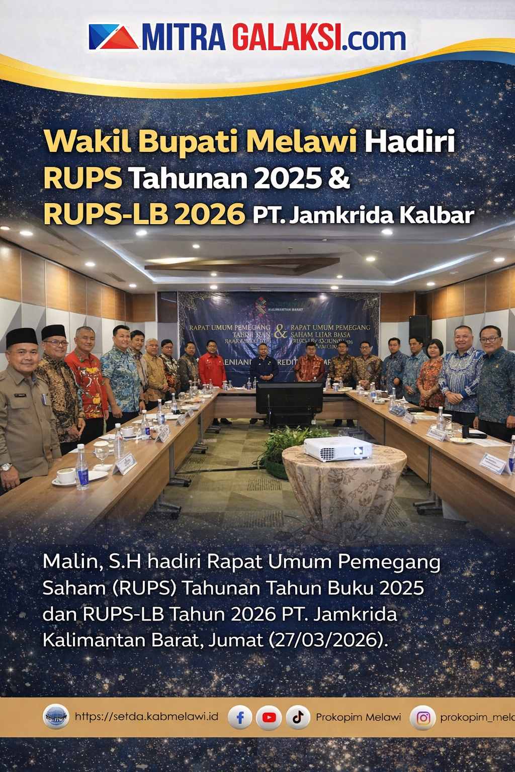 Wakil Bupati Melawi Hadiri RUPS Tahunan 2025 dan RUPS-LB 2026 PT Jamkrida Kalbar