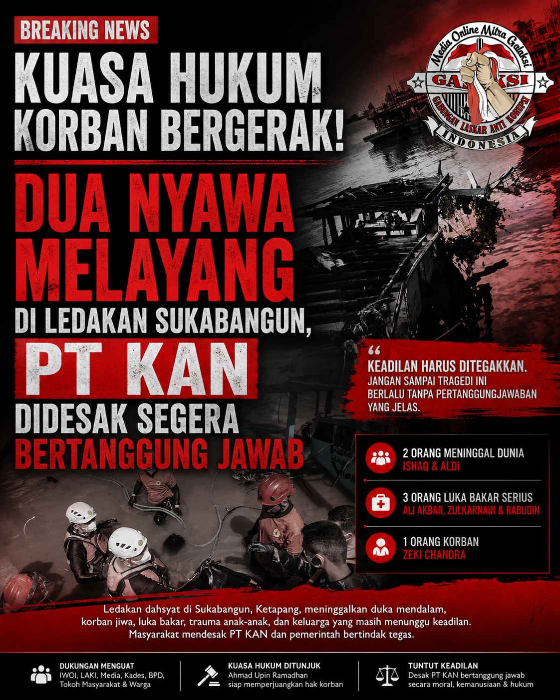 Kuasa Hukum Korban Bergerak! Dua Nyawa Melayang di Ledakan Sukabangun, PT KAN Didesak Segera Bertanggung Jawab