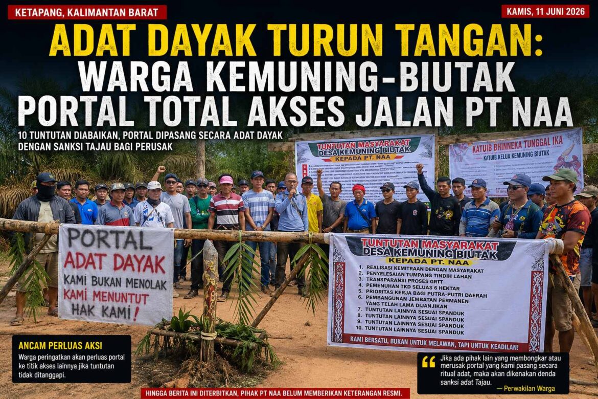 Adat Dayak Turun Tangan: Warga Kemuning-Biutak Portal Total Akses Jalan PT NAA