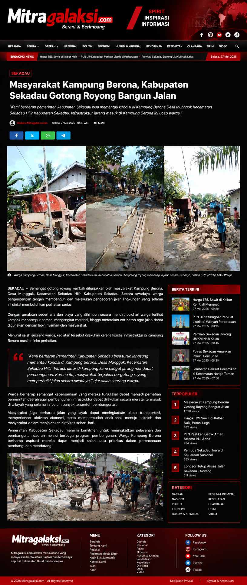 Masyarakat Kampung Berona Bergotong Royong Bangun Jalan, Berharap Perhatian Pemerintah Kabupaten Sekadau