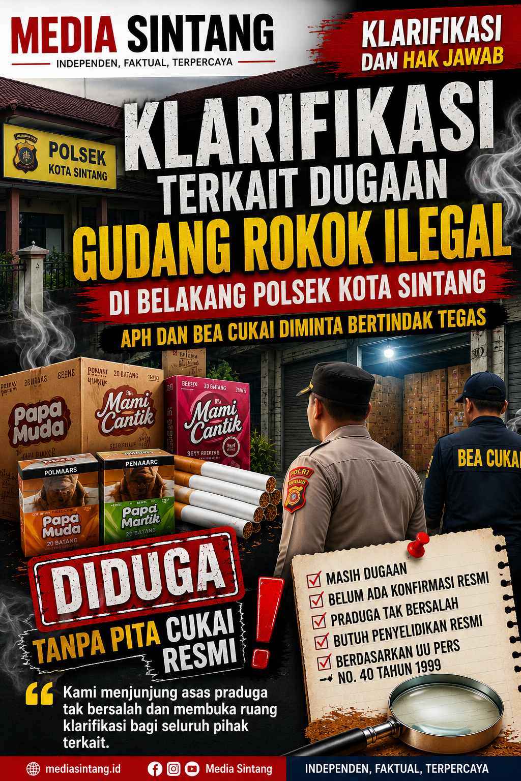 Klarifikasi dan Hak Jawab : Terkait Pemberitaan Dugaan Gudang Rokok Ilegal di Belakang Polsek Kota Sintang