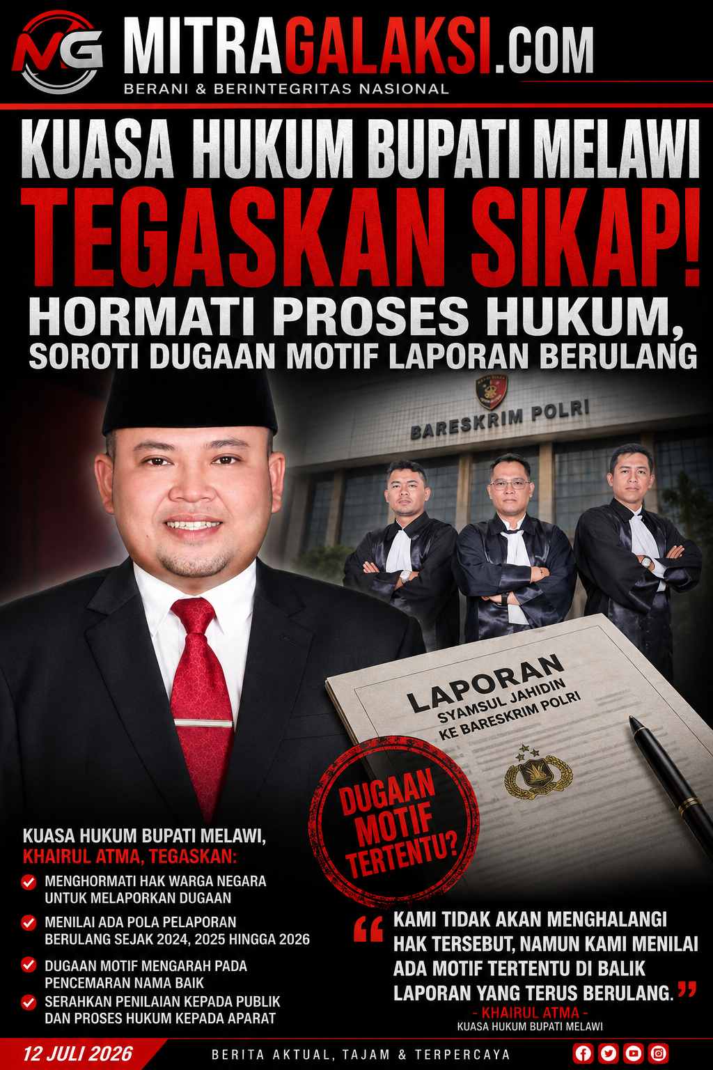 Kuasa Hukum Bupati Melawi Hormati Proses Hukum, Soroti Dugaan Motif Laporan yang Berulang