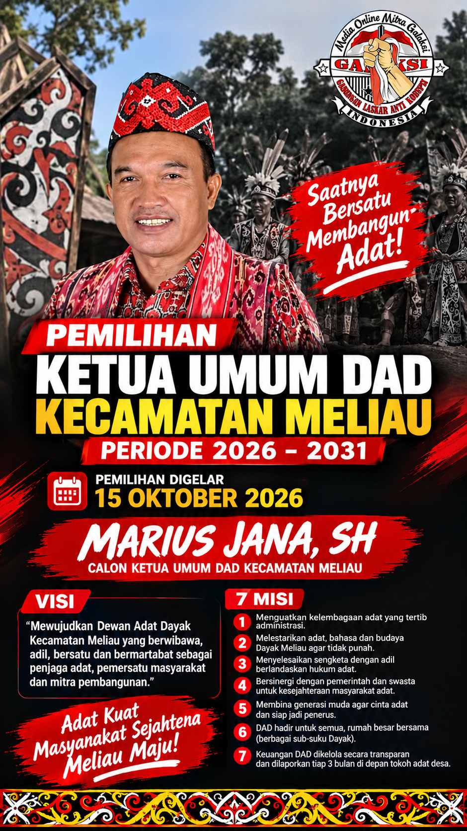 15 Oktober 2026, Pemilihan Ketua Umum DAD Kecamatan Meliau Digelar, Marius Jana, SH Bawa 7 Misi